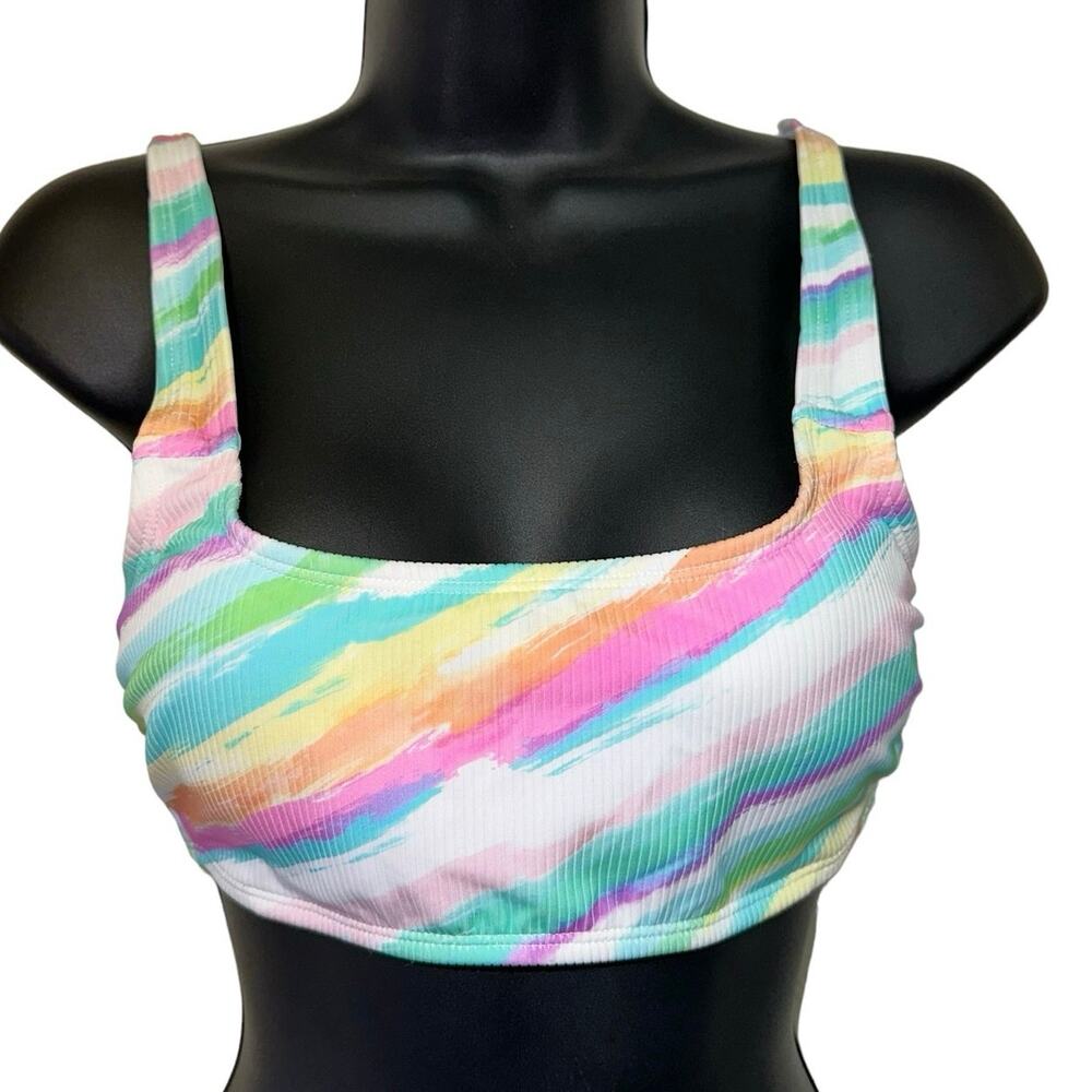 Xhilaration Pastel Rainbow Ribbed Bikini Top Medium Colorful